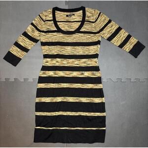 VTG Ellen Tracy Womens Long Sleeve Striped Brown Silk Dress Size Small